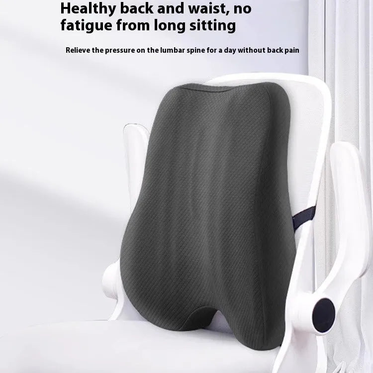Grey lumbar support cushion for office chair, dimensions 40x40x8cm.