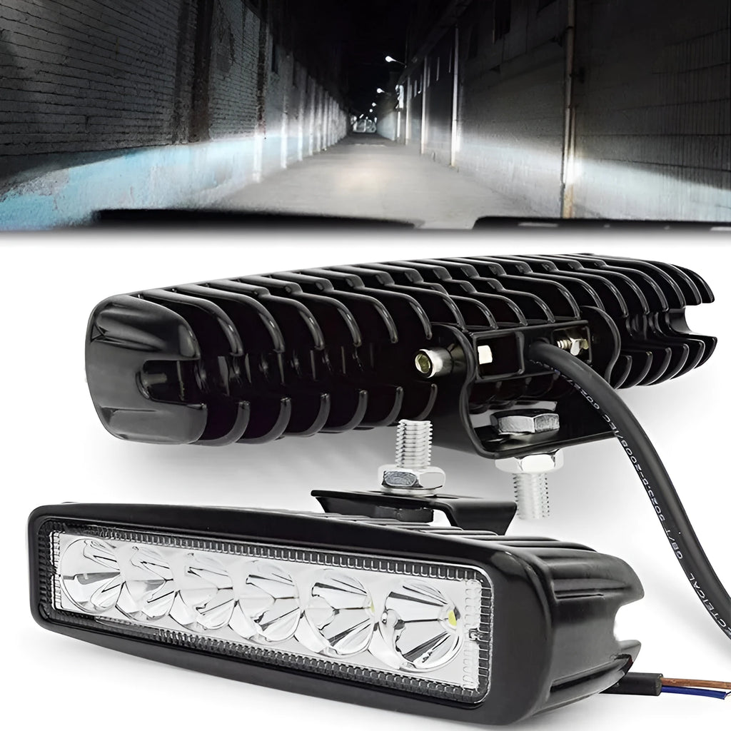 Black die-cast aluminium car auxiliary LED light with a polycarbonate lens
