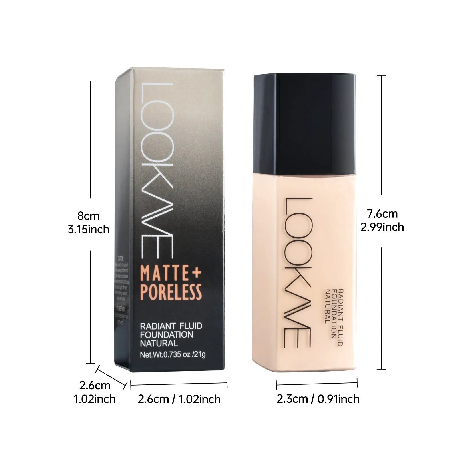 LOOKAVE matte liquid foundation tube with waterproof, brightening and concealer properties