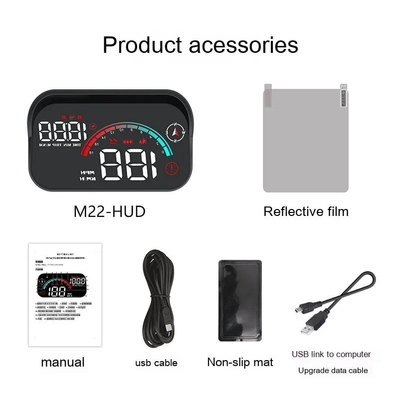 Black universal head-up display car projector for speed and compass on dashboard