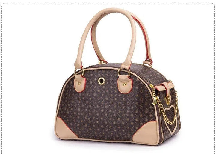 Anti-squeeze PU embossing pet travel bag for cats and dogs coffee white colour