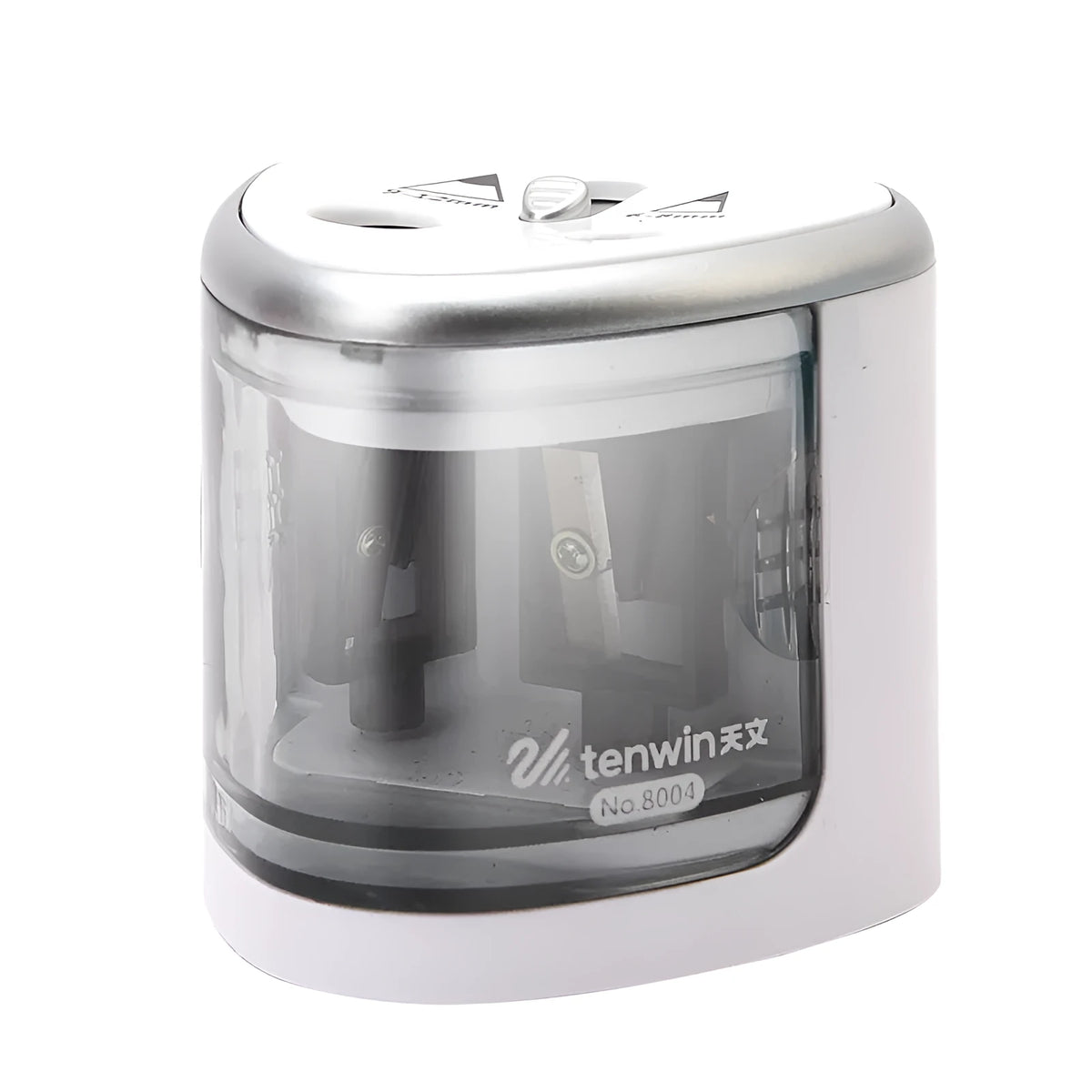 Blue automatic electric pencil sharpener for children, compact cube shape, ABS and PC materials, for 6-8mm pencils