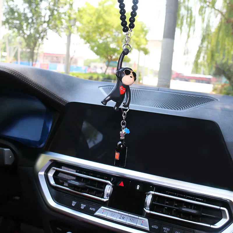 Cartoon monkey wearing sunglasses rearview mirror pendant for car decoration
