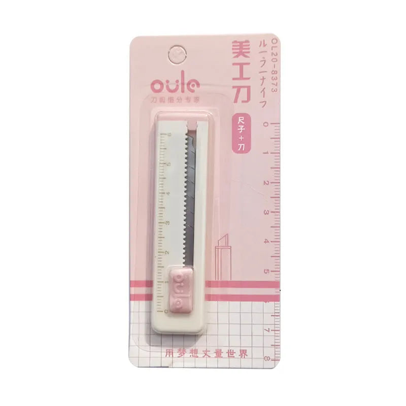 Small plastic blade art knife in blue, pink, purple, khaki or orange for cutting packages and paper