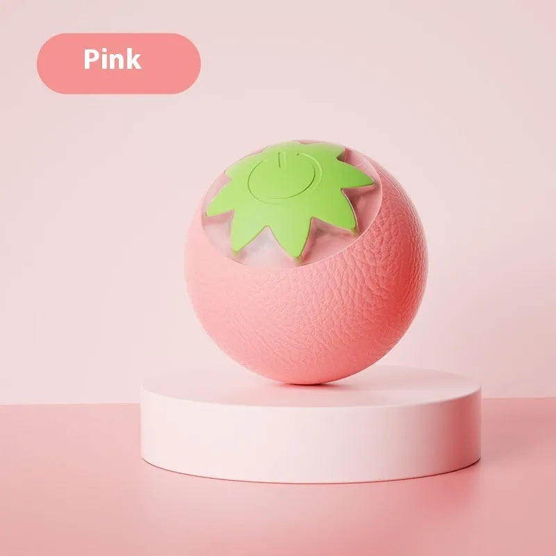 Self-Hi Relieving Stuffy Electric Cat Toy strawberry-shaped rolling ball in green, made from ABS and silicone with Type-C charging
