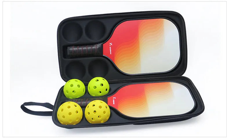 Black portable pickleball racket storage bag with double shoulder straps, showing EVA material construction.