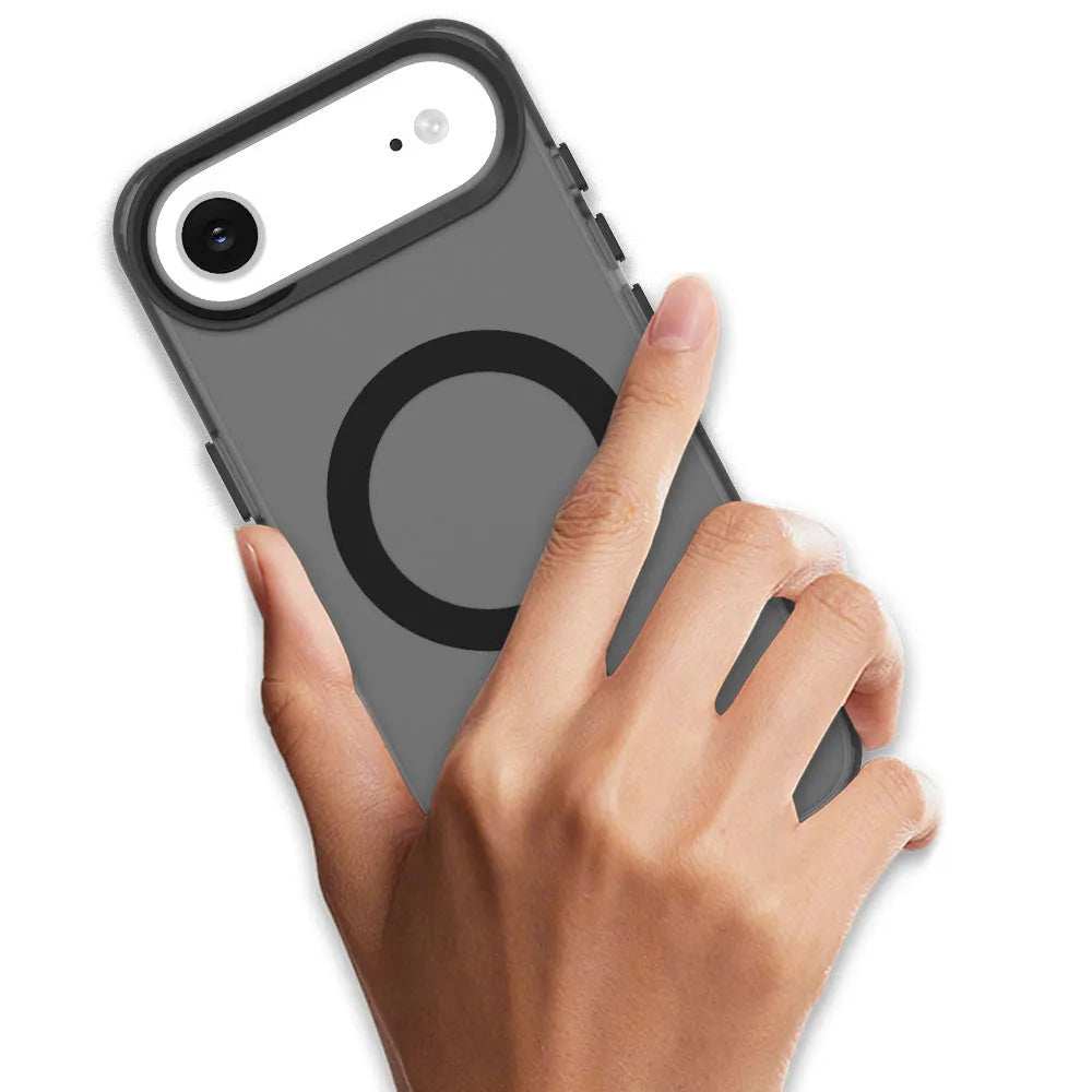 Magnetic frosted phone case in black for iPhone with PC TPU anti-fall back cover design