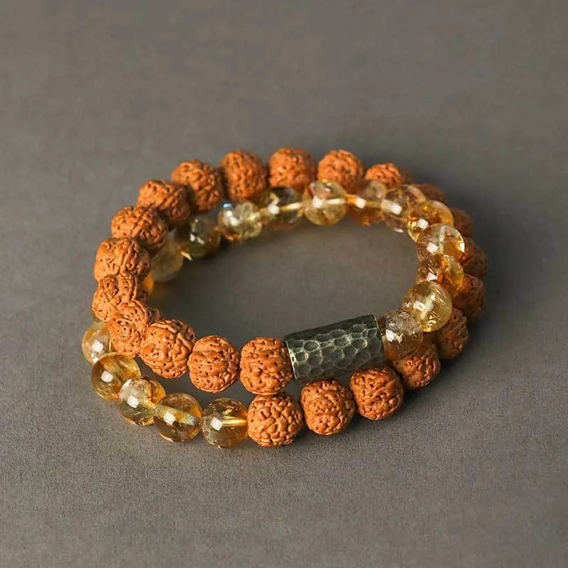 Retro style yellow tower crystal bracelet with manual processing in single or double ring design