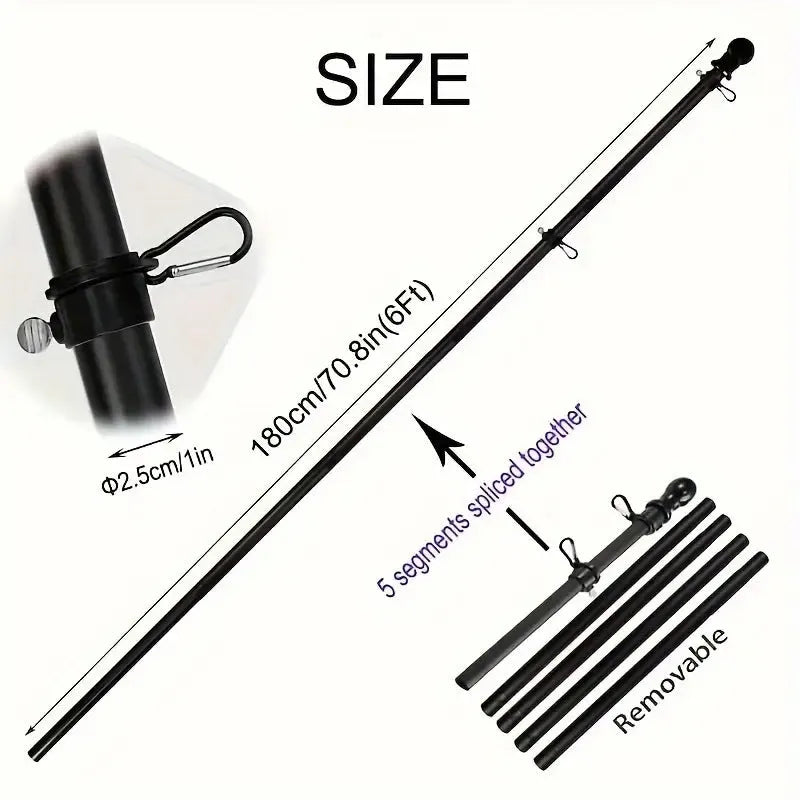 6ft five-section stainless steel wall hanging flagpole in black outdoor