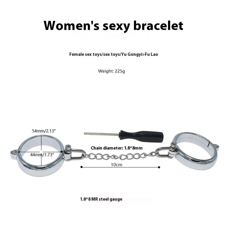 Silver zinc alloy handcuff and footcuff set with stainless steel linking chains