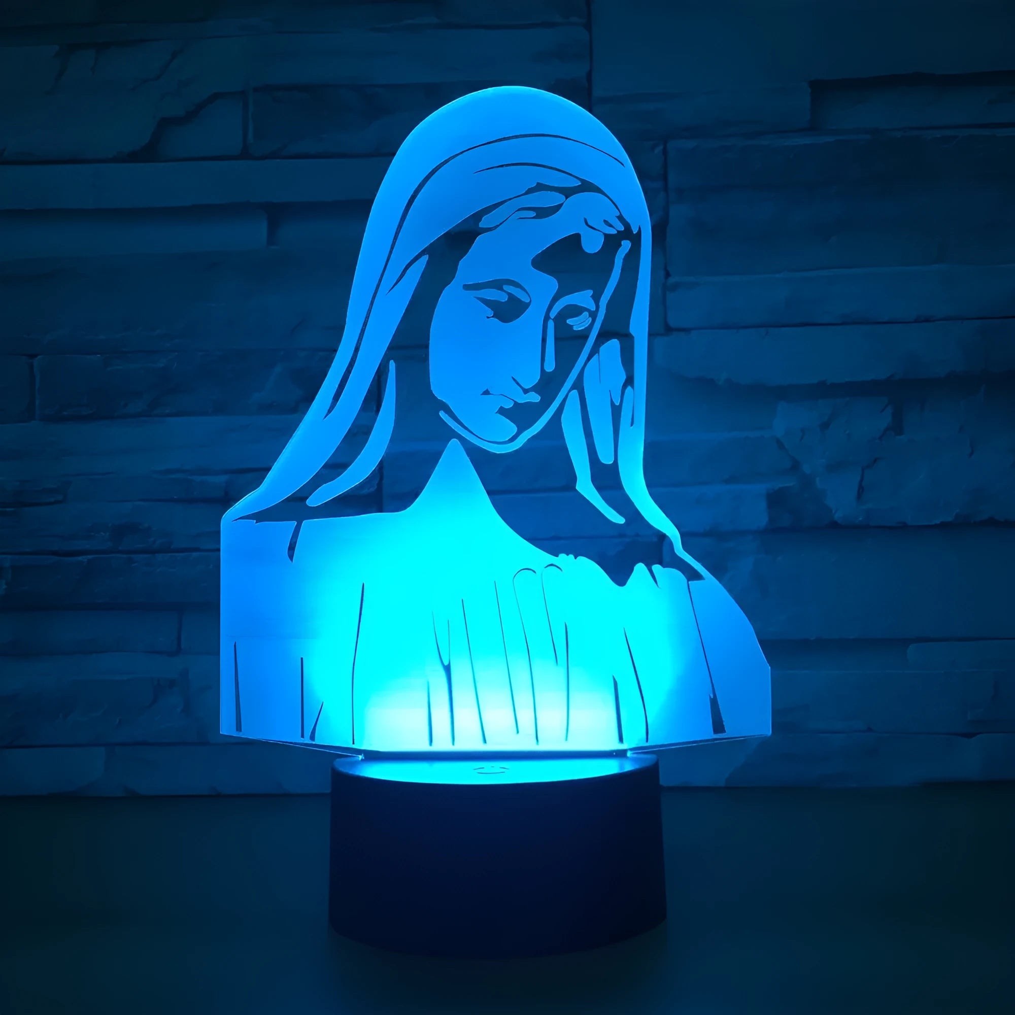 3D LED night light with laser-engraved acrylic plate showing dual ring pattern, ABS base with touch controls