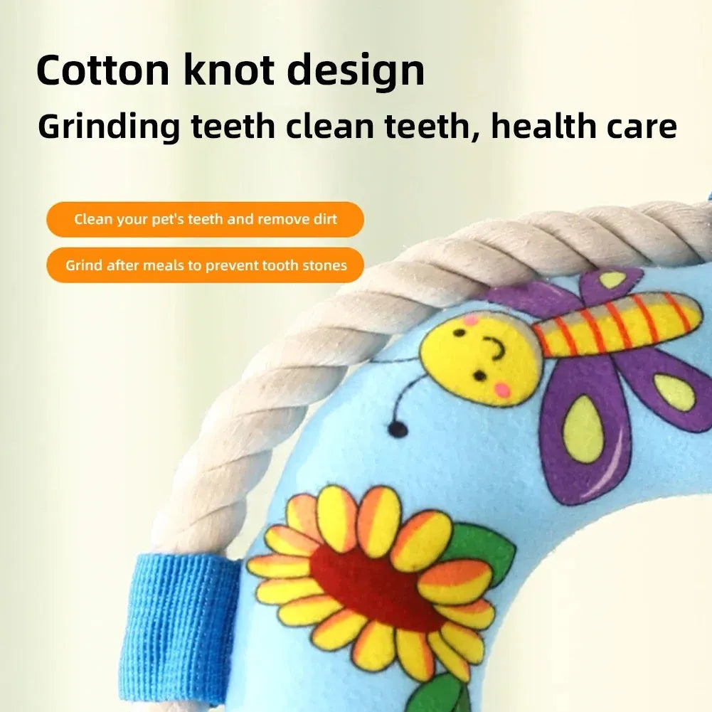 Yellow fish design dog pull ring toy with squeaker for fetch games, 25cm diameter