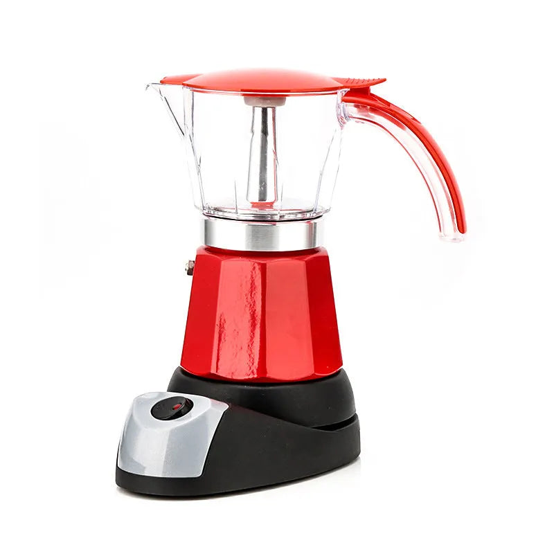 Octagonal aluminium electric moka pot coffee maker in blue colour with EU plug