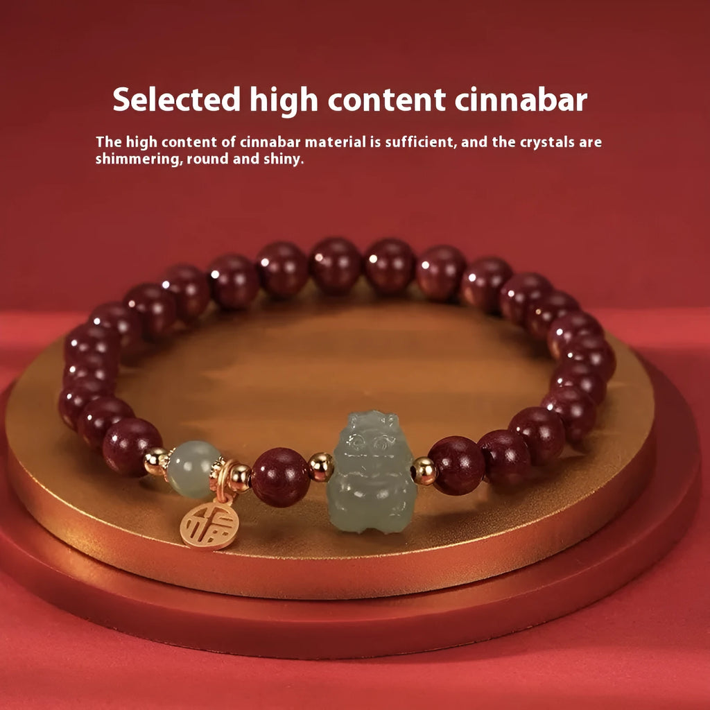 Natural Hetian jade cinnabar bracelet with 8mm beads in emperor sandstone style