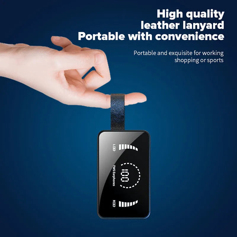 Black wireless Bluetooth in-ear headphones with microphone, silicone ear tips and charging box