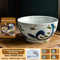 Ceramic round noodle bowl with underglaze hand-painted pattern in retro luxury style, 6 or 7 inch diameter