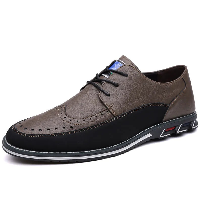 Men's casual leather shoes with rubber sole and leather toe cap in four colour options