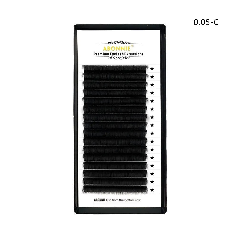 Pack of dense 16-row false eyelashes made from mink hair in various lengths from 8mm to 18mm.