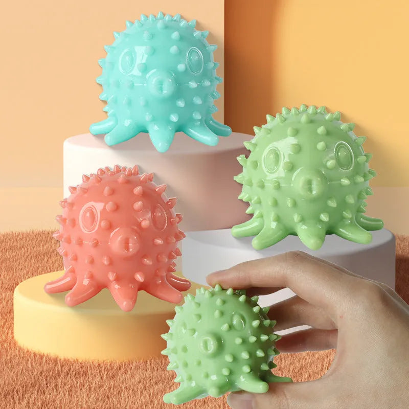 Eight-clawed octopus dog toy with TPR molar teeth in blue, green, and orange