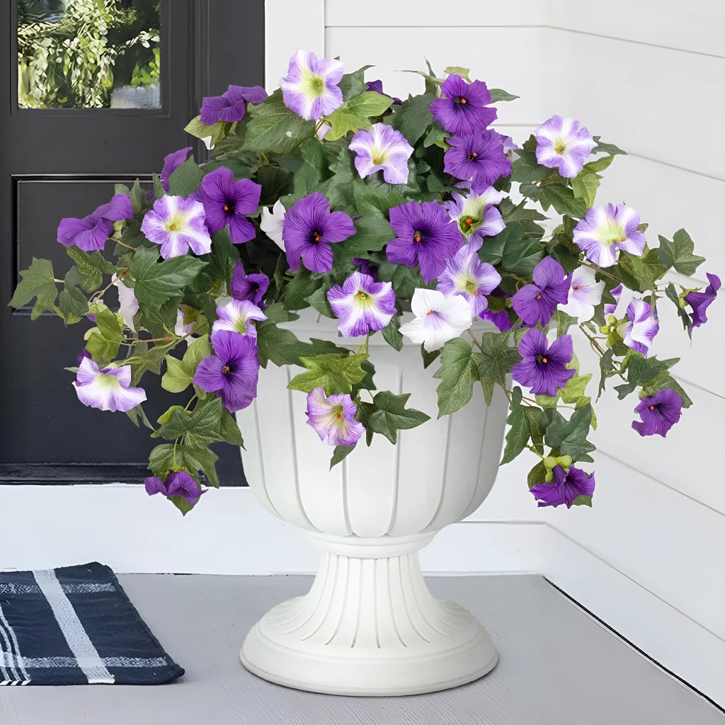 Plastic garden flower container with 12 fork base and silk flower insert in red colour option