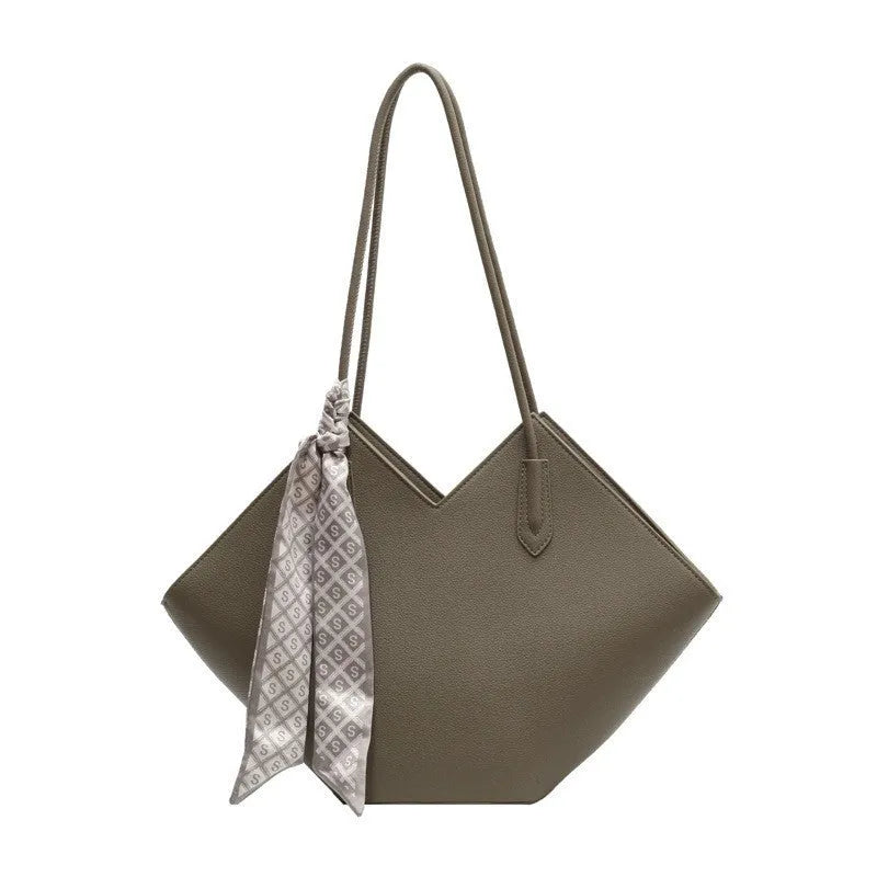 Women's large beige PU shoulder bag with sandwich pocket, shown next to black and brown colour options.