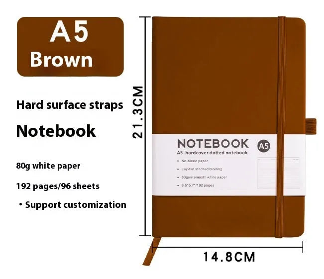 A5 office diary with hand skin feeling PU leather strap cover and lined inner pages