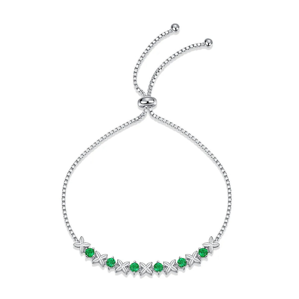925 silver bracelet with round emerald in diamond cut, 3.0mm width, fresh women's style