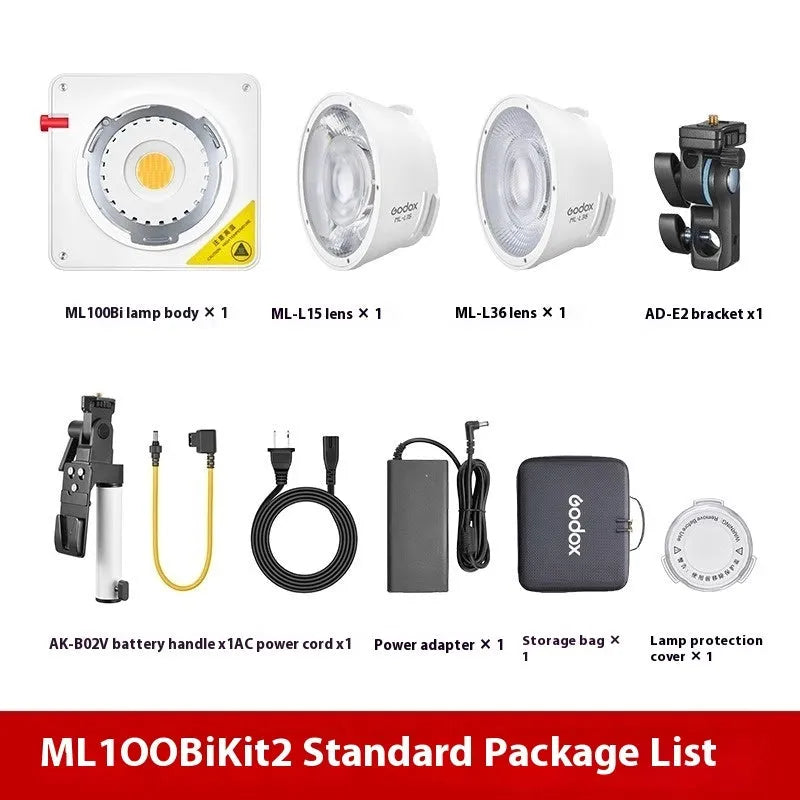 shenniu ML100Bi continuous LED video light with lenses and accessories on a table