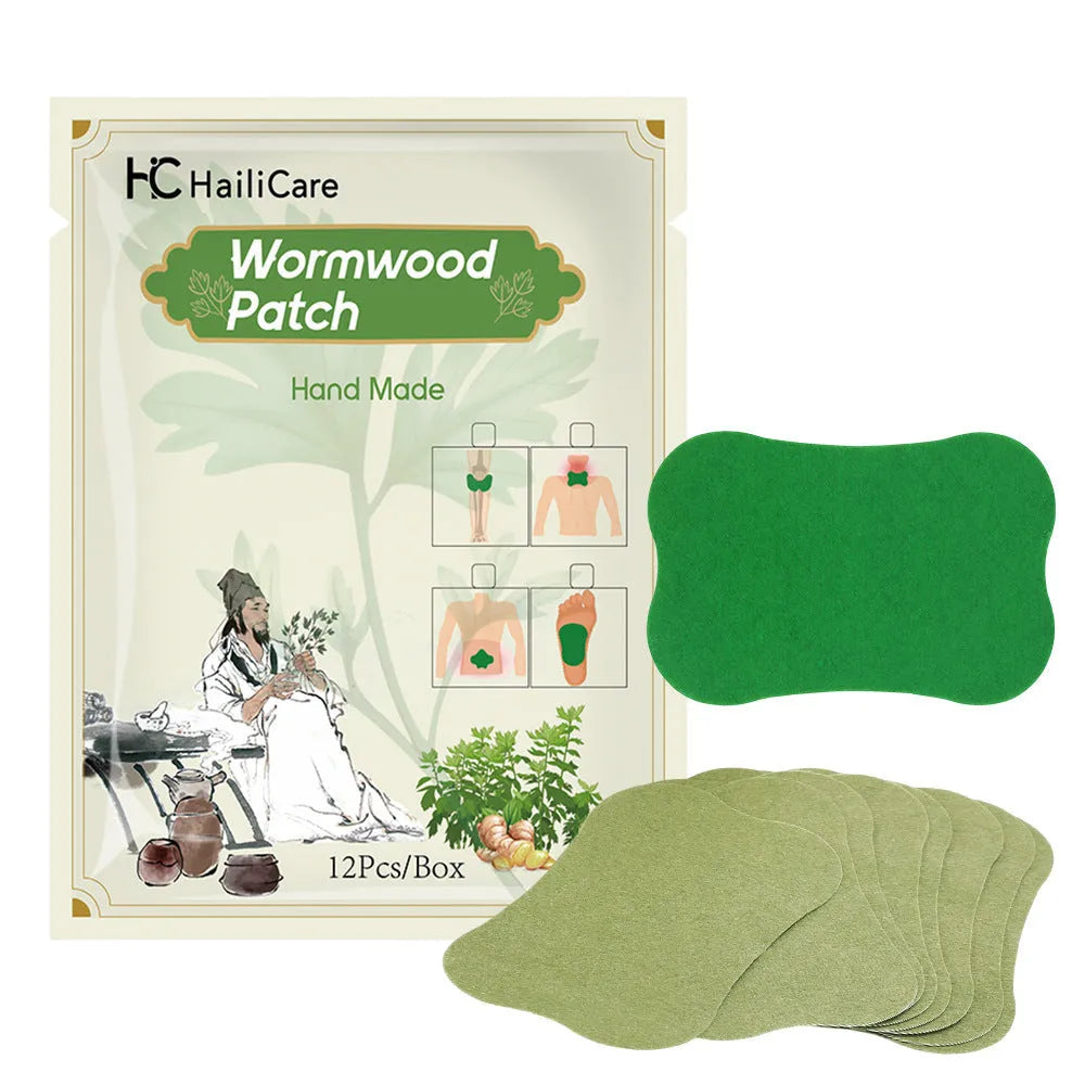 Chinese mugwort herbal patches pack showing knee, lumbar, cervical and foot application types