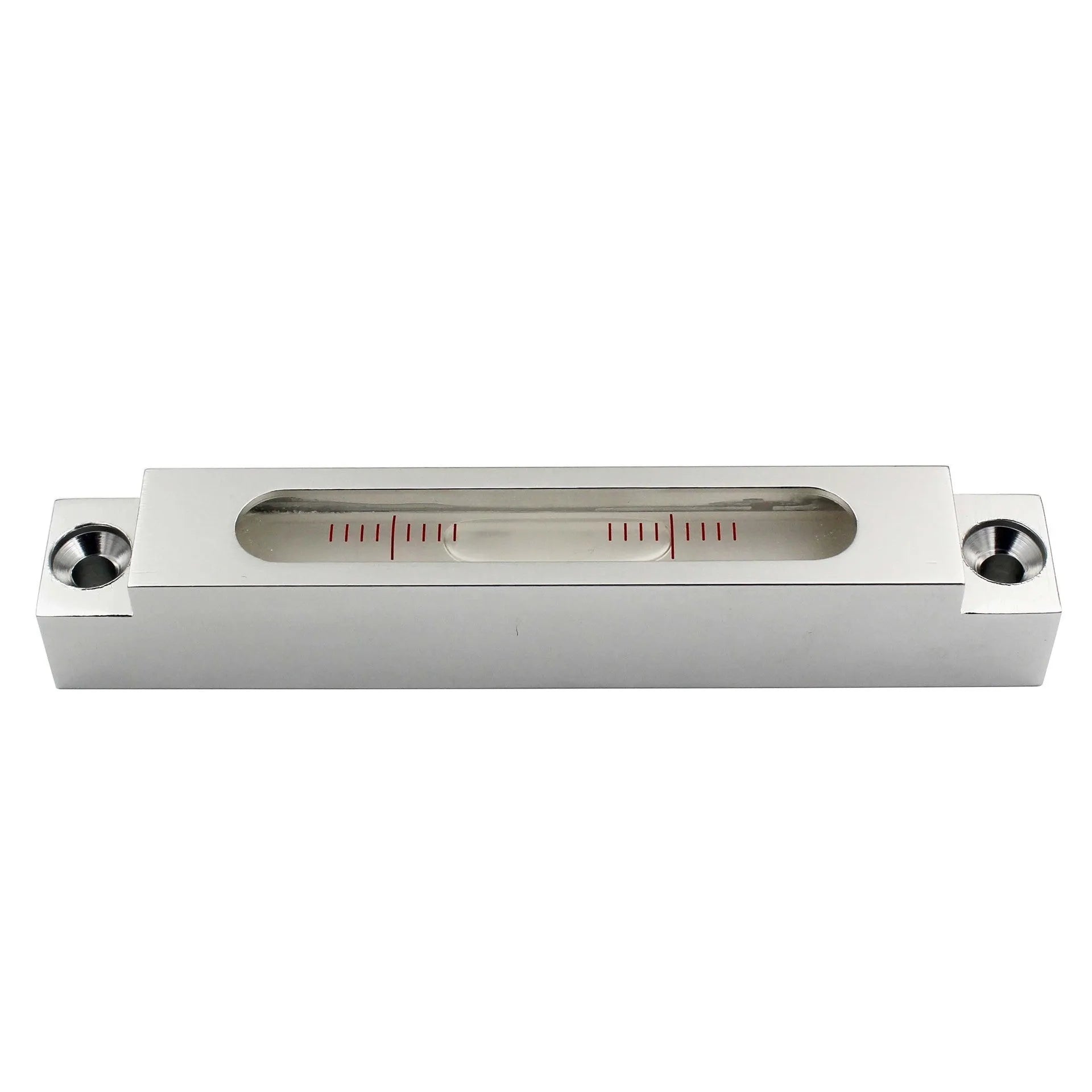 Small metal and glass mini strip spirit level with bubble vial.