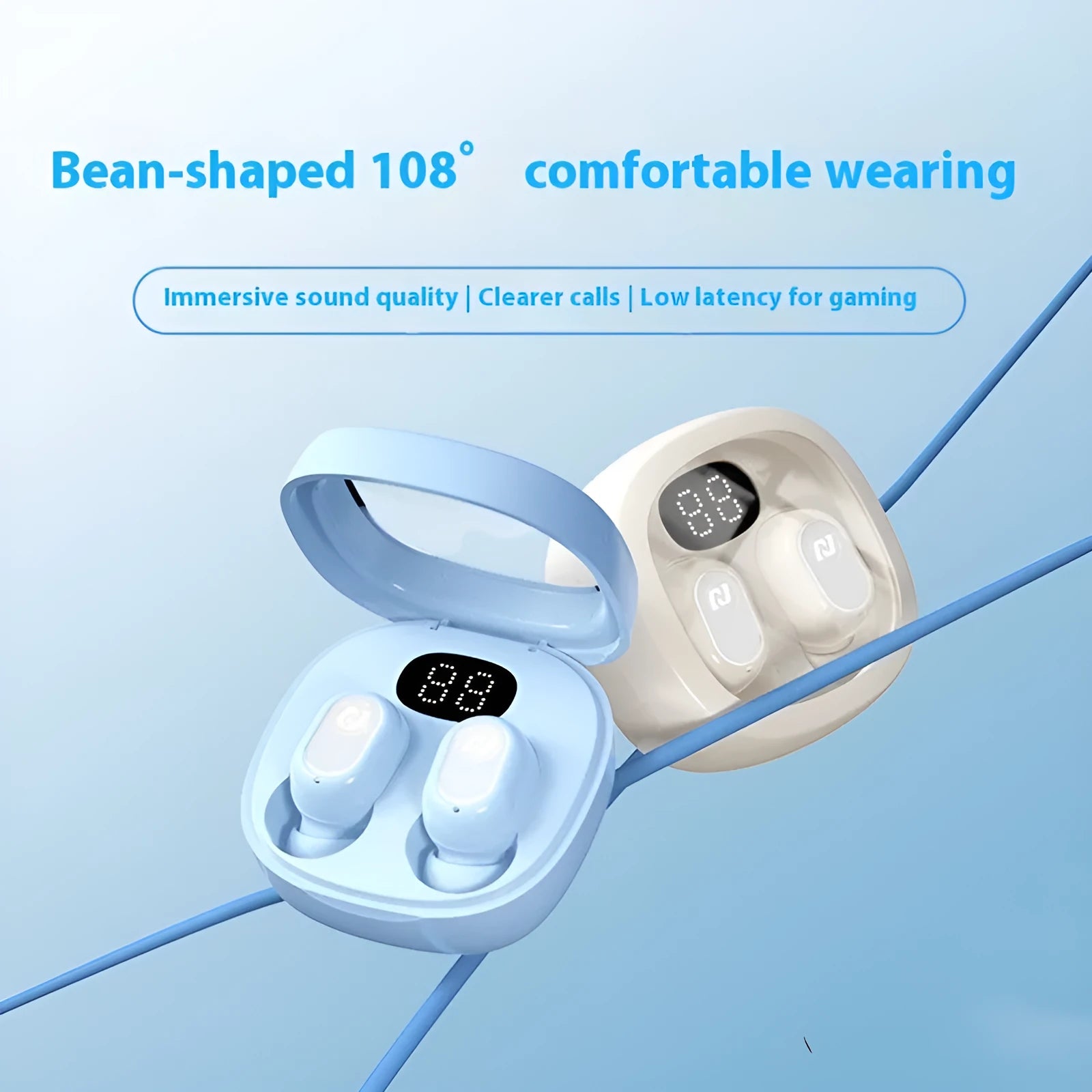 E10 wireless Bluetooth headset mini in in-ear style with digital display, available in multiple colours