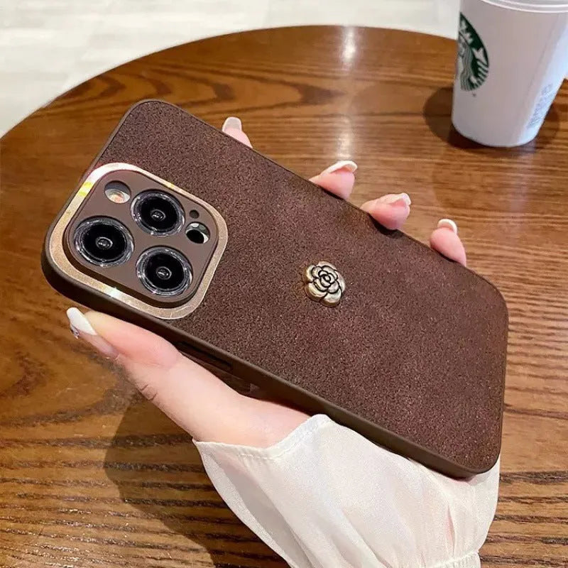 Brown frosted PC silicone phone case with anti-fall and anti-fingerprint finish for iPhone 11 to 15 series