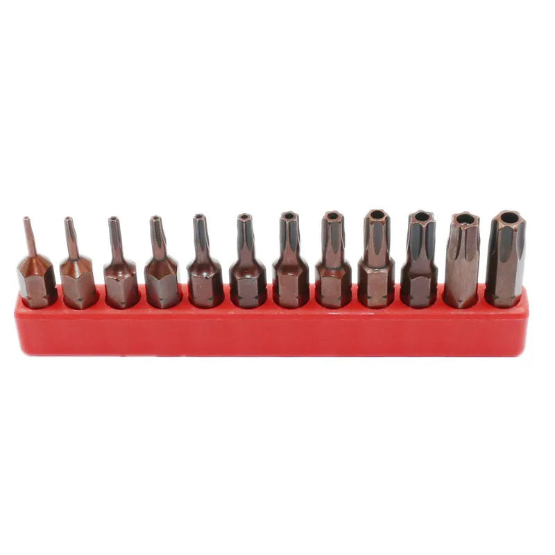Black screwdriver bit set with magnetic tip showing T6 to T40 sizes on display