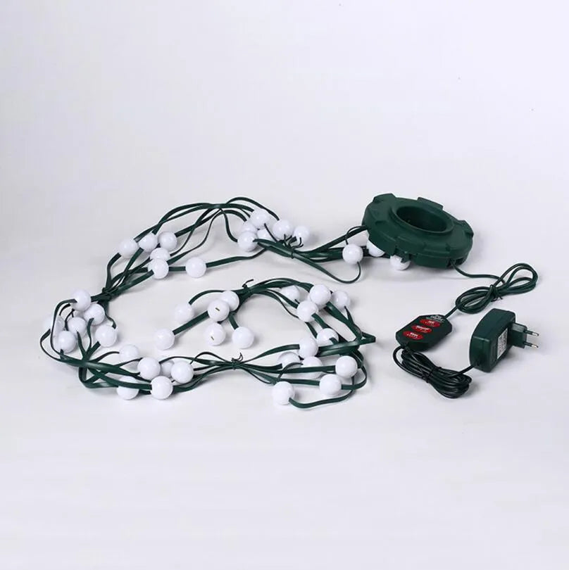 A 1.8 metre long string of 64 colourful LED Christmas lights wrapped around a green tree.