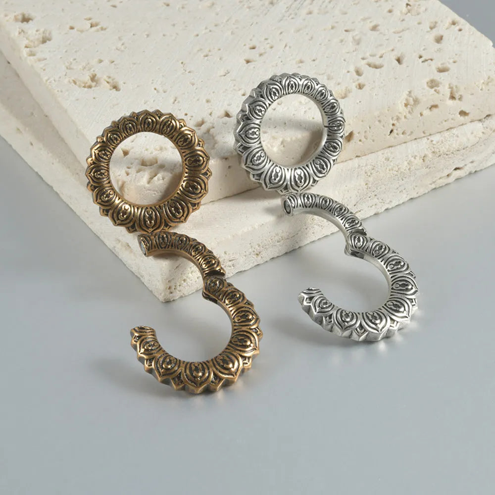 Retro magnetic earrings in heart hollow or lotus shapes with antique silver or ancient gold finish