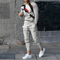 Men's round neck striped sweatshirt suit set with long sleeves and trousers in 90% polyester, multiple colours available