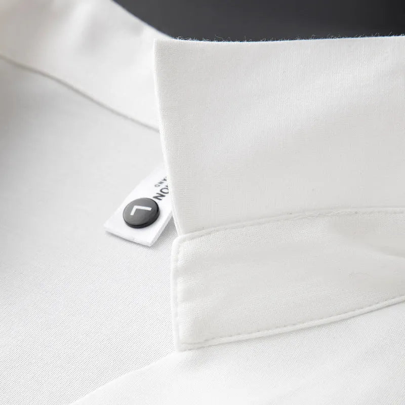 Men's short sleeve lapel polo shirt in cotton blend, slim fit, shown in black, brown, and white.