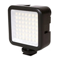 W49 black LED video light with 49 LEDs mounted on an SLR camera hot shoe