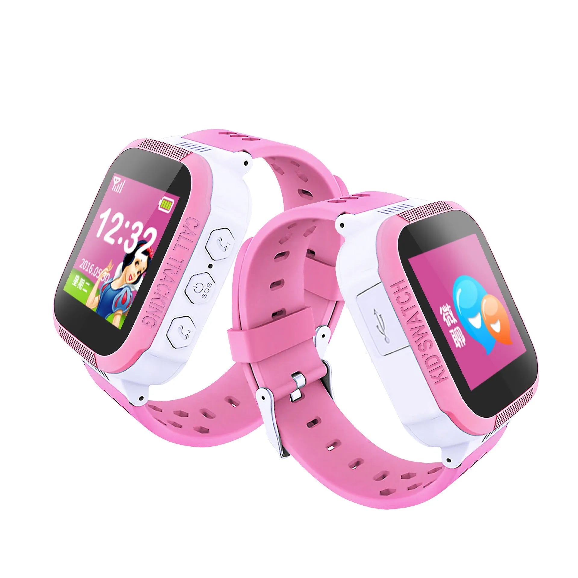 Blue children's phone watch with 1.44 inch IPS touchscreen display showing time interface