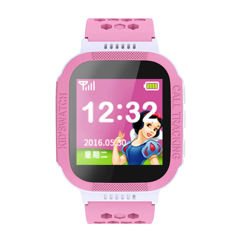 Blue children's phone watch with 1.44 inch IPS touchscreen display showing time interface