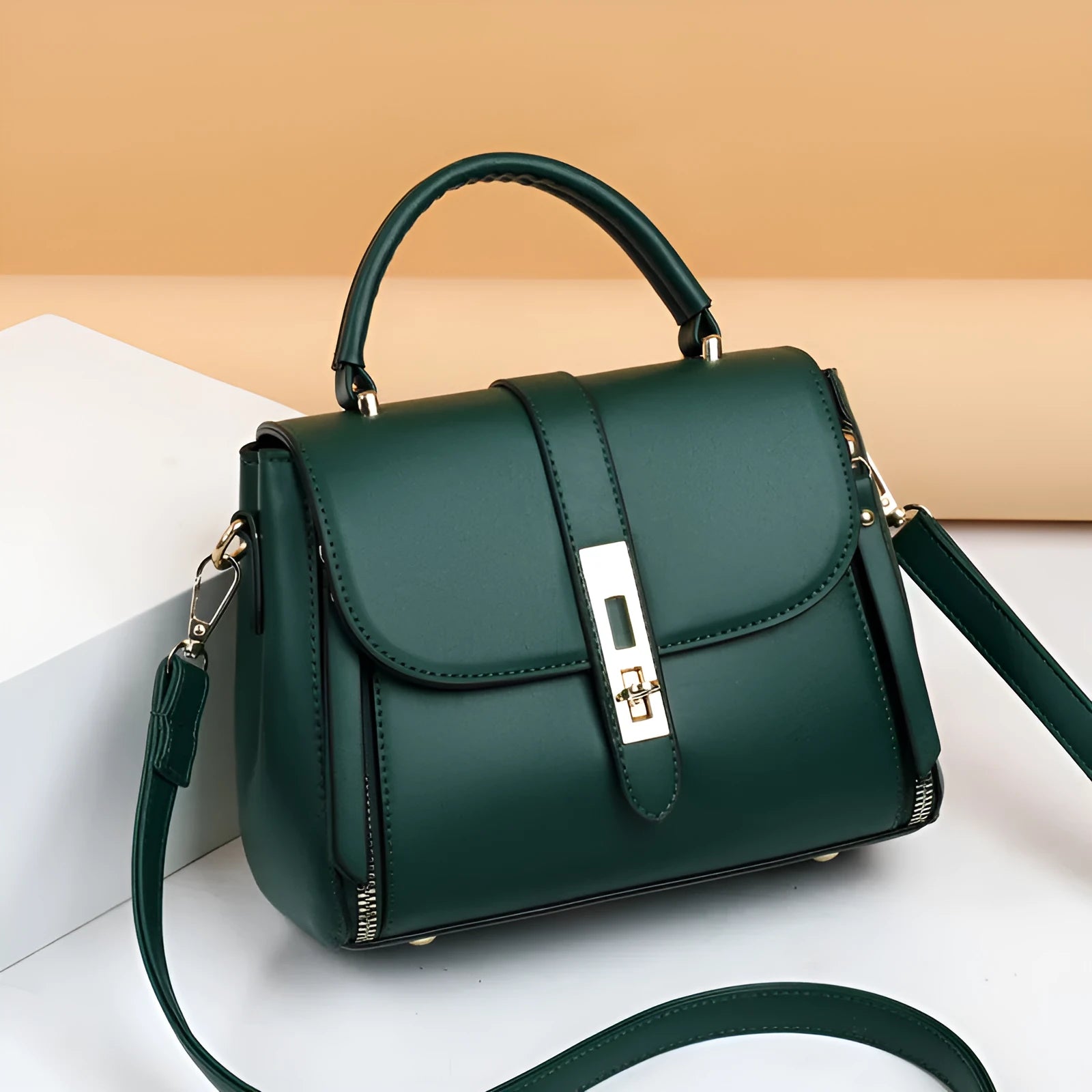 Women's soft PU leather shoulder messenger bag in square vertical design