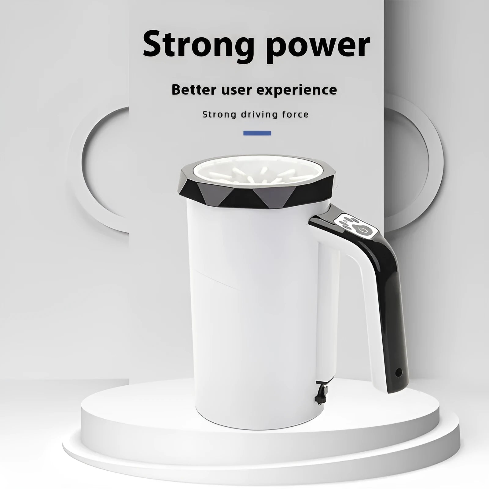 Automatic dog foot washing machine with silicone cup in white and blue colour scheme.