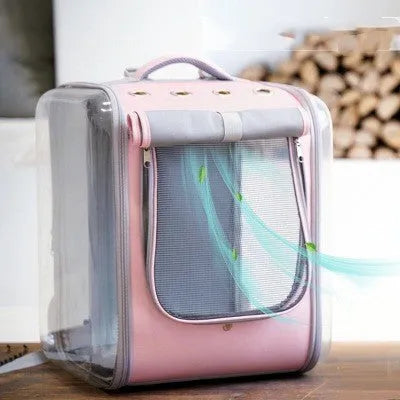Portable cat backpack in agate grey with breathable mesh window and adjustable shoulder straps