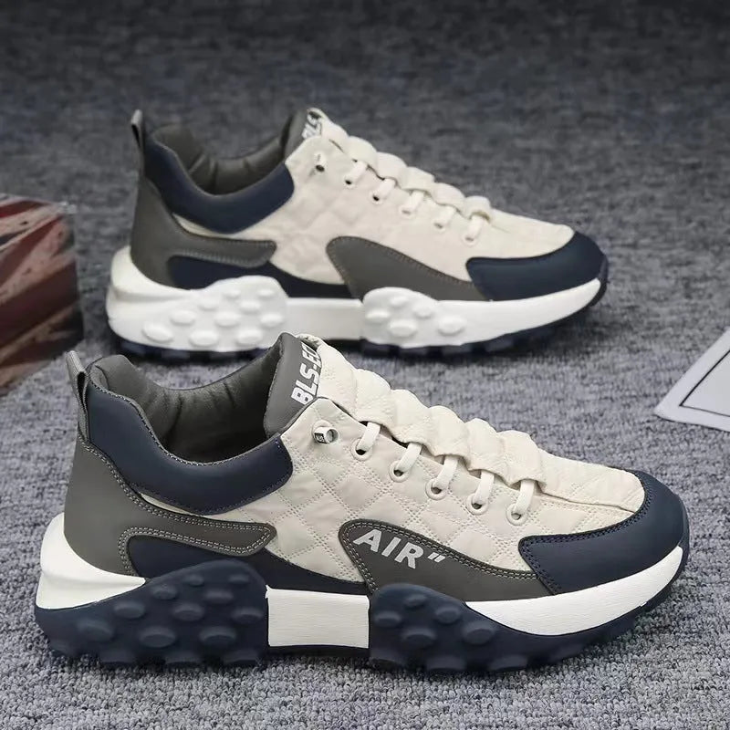 Men's breathable lightweight non-slip running shoes in Beige upgrade, artificial leather and fabric upper, rubber and EVA sole