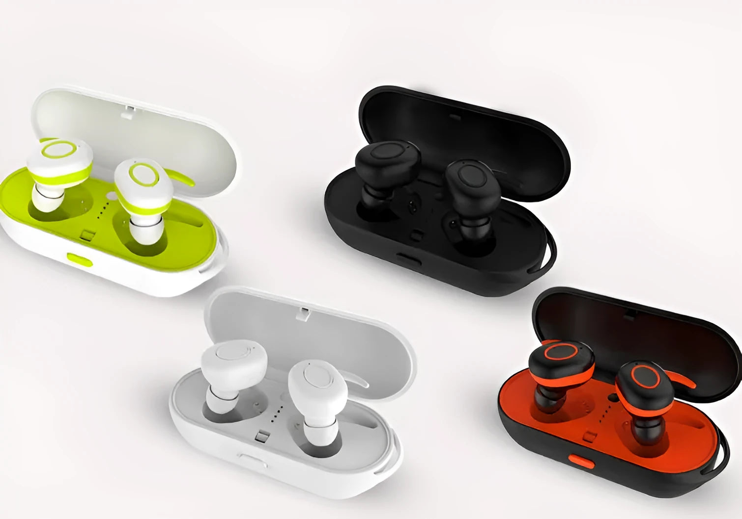 Wireless Bluetooth sports headphones in black, green, red, or white with in-ear design