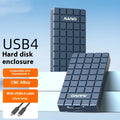 USB4 hard disk enclosure with aluminium alloy housing showing 40Gbps transfer speed and compact 50x118x13mm dimensions