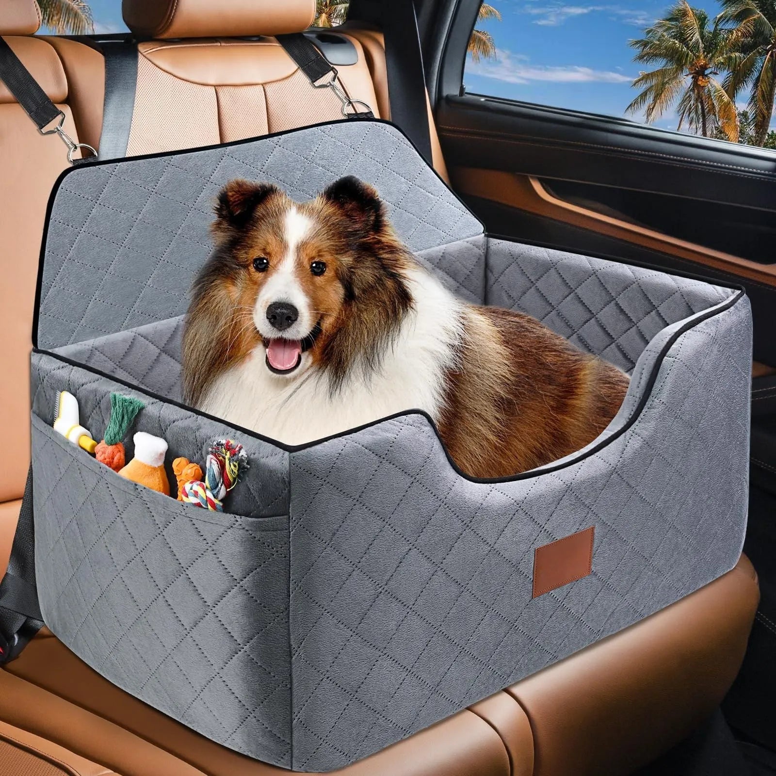 Breathable cloth pet car nest for dogs in rear row, size 70x50x30cm, gray colour