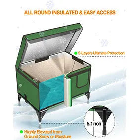 Green foldable cat cage with cloth construction for outdoor use as delivery room or pet shelter
