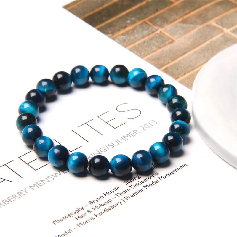 Tiger Eye Lapis Lazuli bracelet single circle 8mm beads 21cm length Royal Blue polished finish