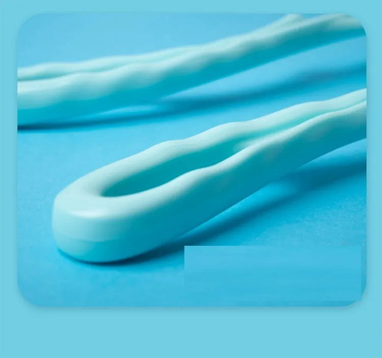 Blue handheld neck massager with rotating head showing pressure point nodes